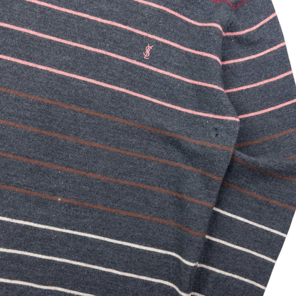 Vintage 2000s YSL Yves Saint Laurent Striped Wool Jumper Size S | Small, Grey