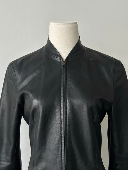 DKNY 2000s Smooth Fitted Leather Jacket - S