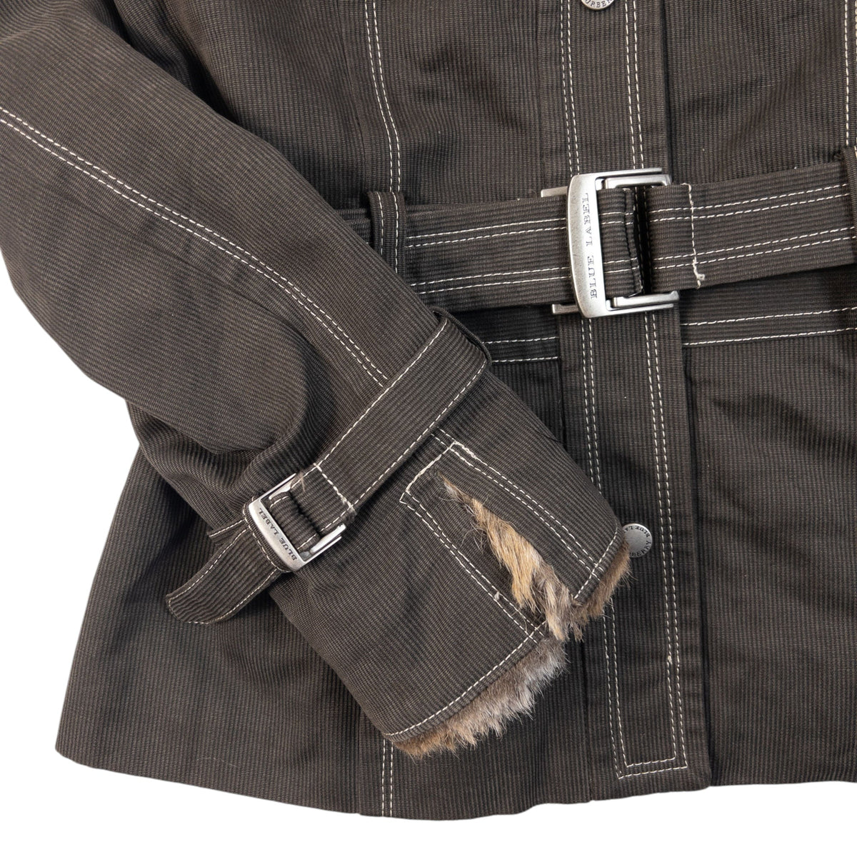Vintage 2000s Burberry Blue Label Fur Trim Belt Waist Jacket Womens Size M | Medium, Blue