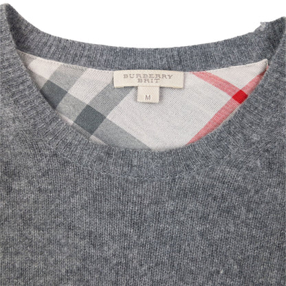 Vintage 2000s Burberry Brit Nova Check Elbow Patch Cashmere Jumper Size M | Medium, Grey