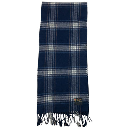 Vintage 80s Gucci Checkered Cashmere Tassel Scarf | O/S, Navy