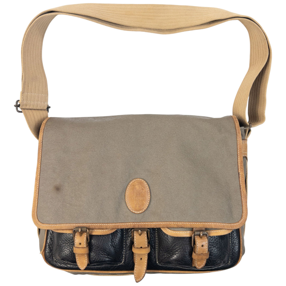 Vintage 80s CP Company Leather Messenger Crossbody Bag | O/S, Beige, Black, Tan
