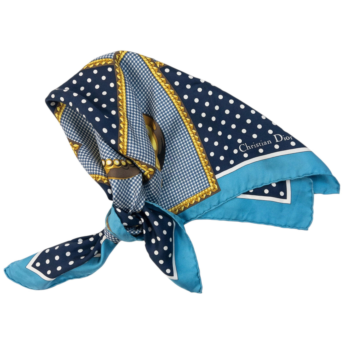 Vintage 2000s Dior Polka Dot Silk Scarf | O/S, Blue