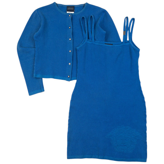 Vintage 2000s Versace Jeans Couture Ribbed Dress & Cardigan Set Womens Size S | Small, Blue