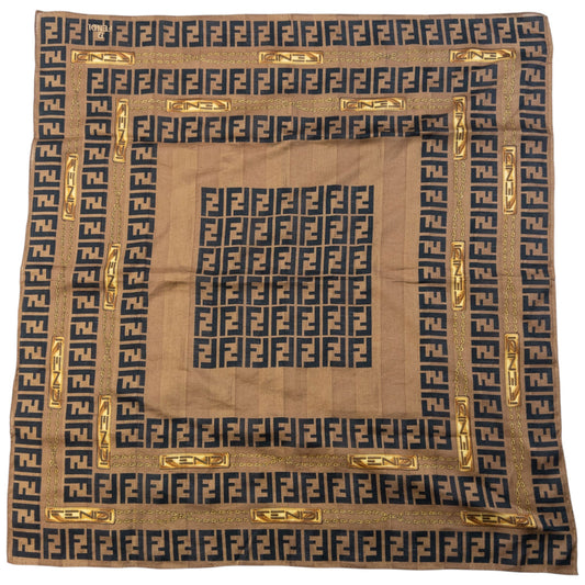 Vintage 90s Fendi Monogram Striped Silk Scarf | O/S, Black