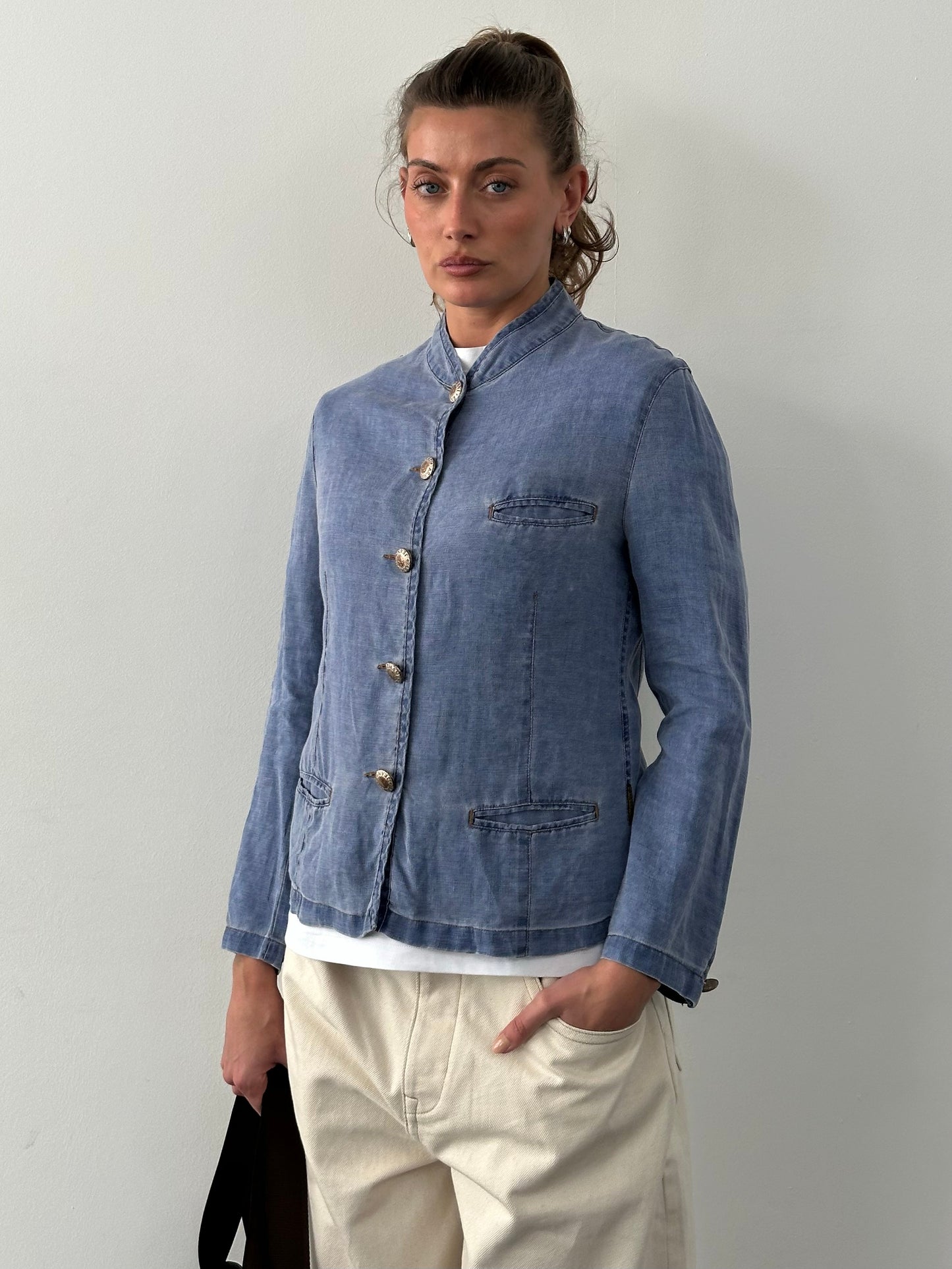 Armani Jeans 1990s Pure Linen Bespoke Button Jacket - S-M