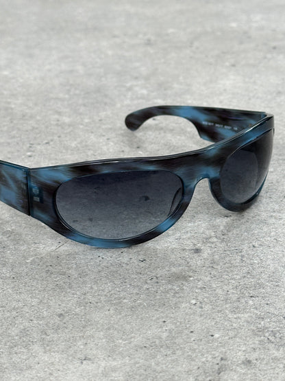 Versace Versus 2000s Marbled Wrap Shield Logo Sunglasses