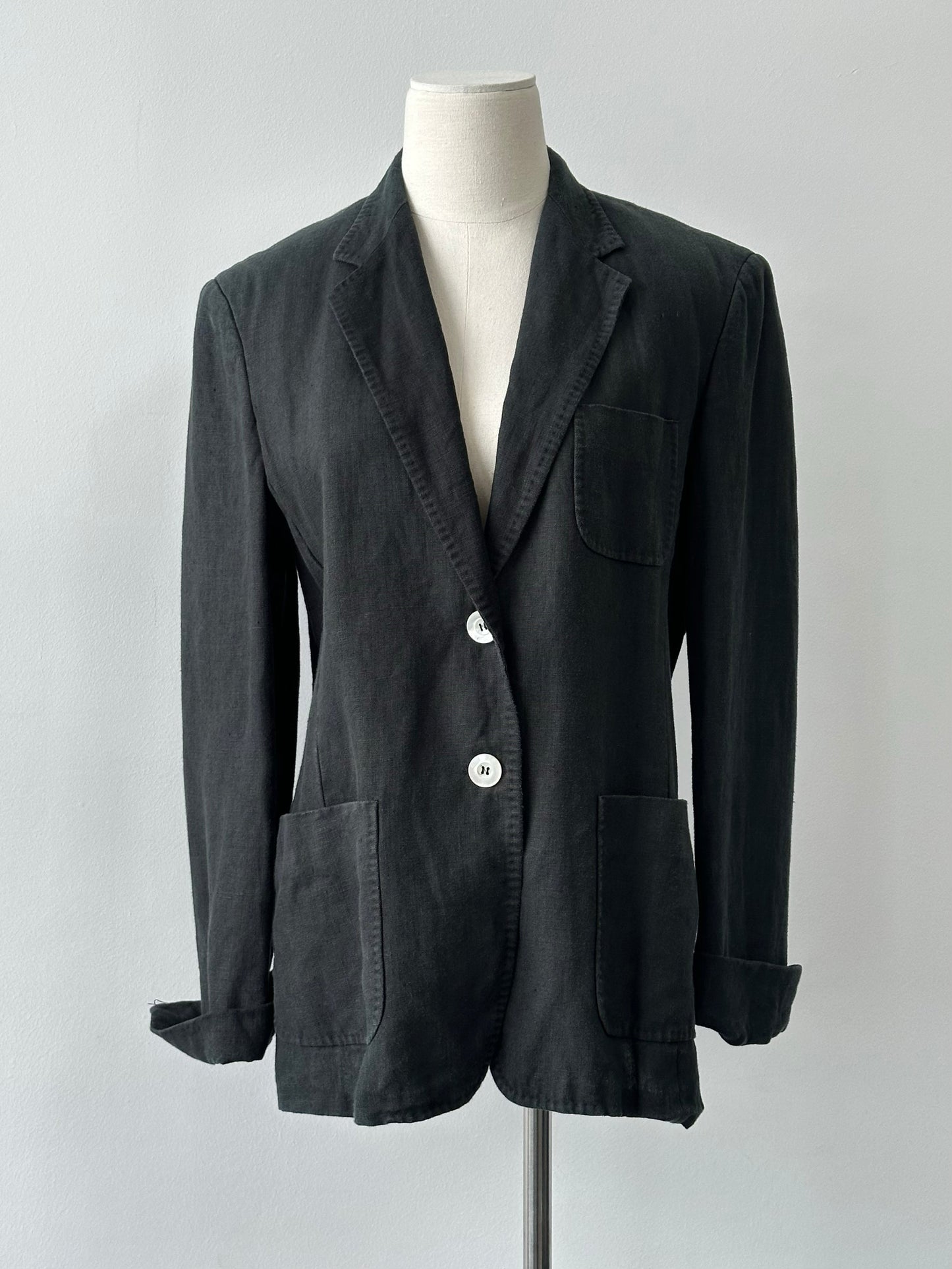 Max Mara 1990s Pure Linen Contrast Collar Single Breasted Blazer - S