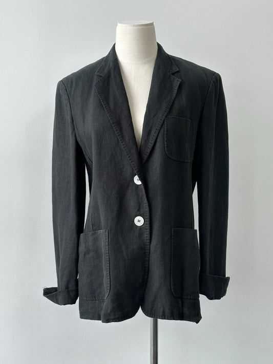 Max Mara 1990s Pure Linen Contrast Collar Single Breasted Blazer - S