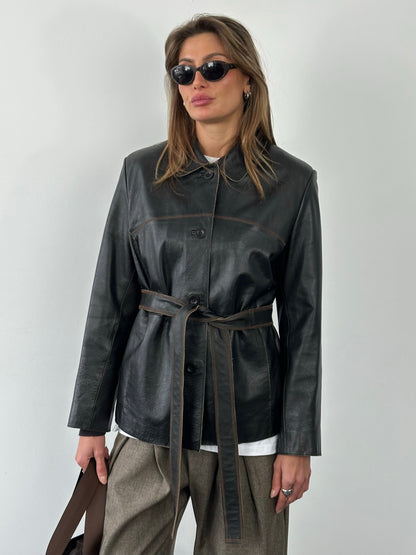 Vintage 1990s Leather Belted Leather Jacket - S
