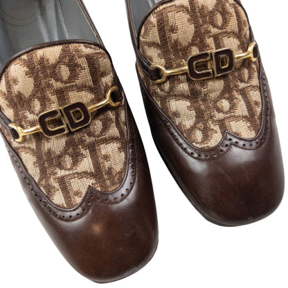 Vintage 90s Dior Monogram Leather Heeled Loafers Womens Size UK6 | ONE SIZE, Brown