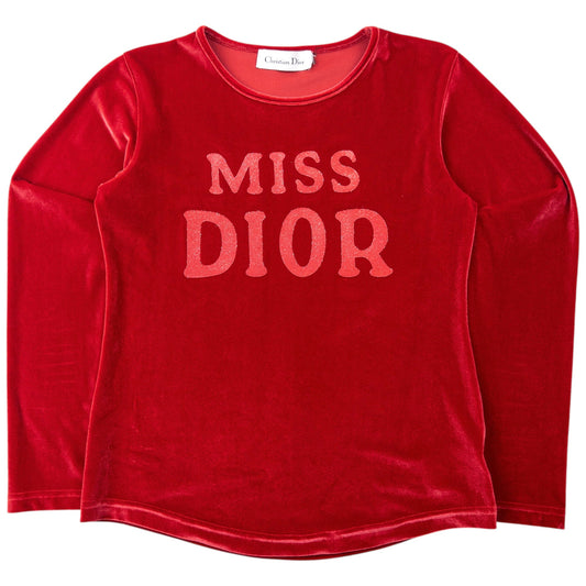 Vintage 2000s Miss Dior Velour Sequin Long Sleeve Top Womens Size S | Small, Pink