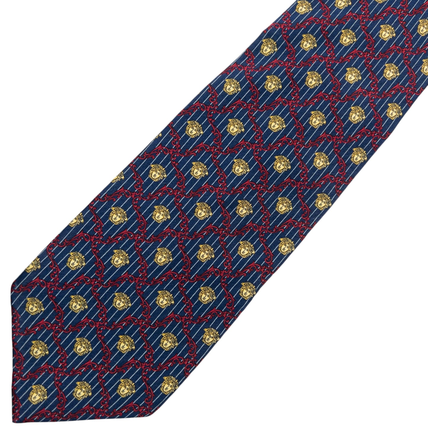 Vintage 90s Gianni Versace Medusa Pattern Silk Tie | O/S, Blue, Red, Gold