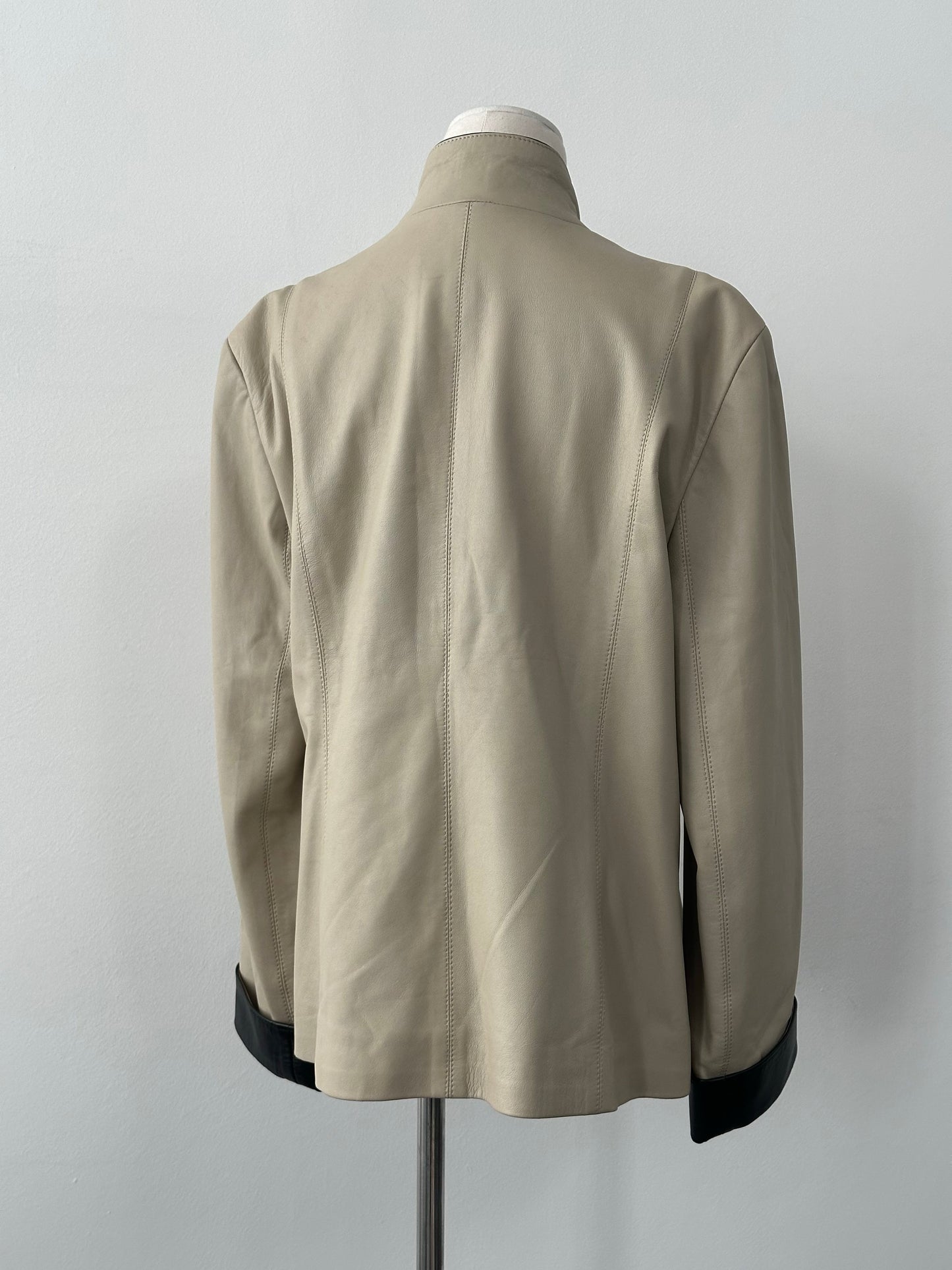 Vintage 1990s High Neck Contrast Leather Jacket - M