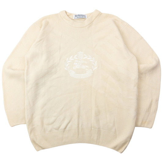 Vintage 90s Burberry Embroidered Wool Knit Jumper Womens Size S | Small, Cream