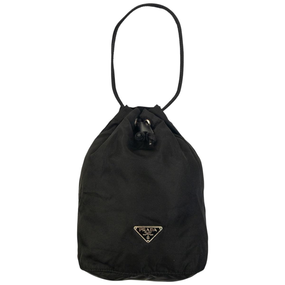Vintage 90s Prada Drawstring Pouch Bag | O/S, Black