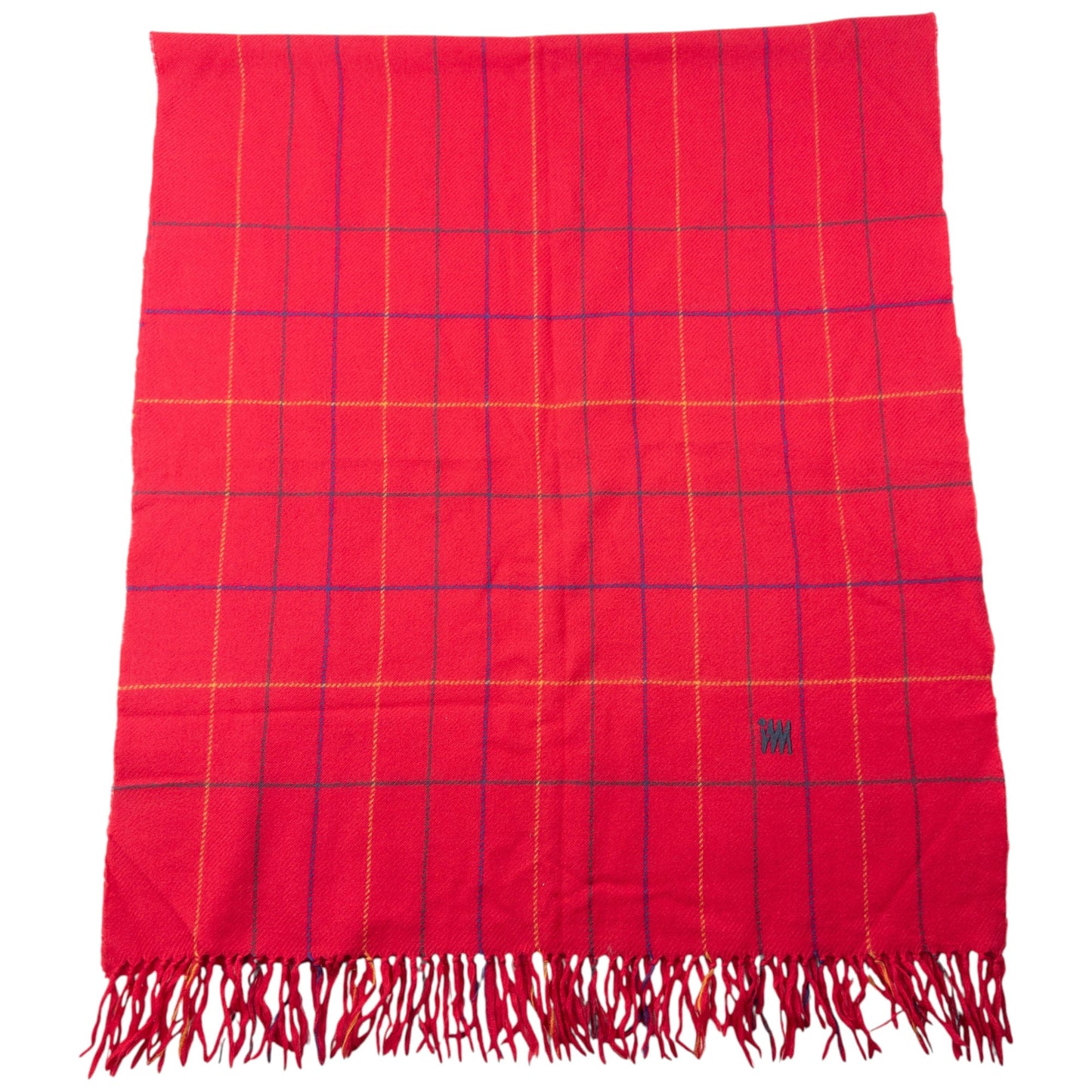 Vintage 2000s Issey Miyake Checkered Wool Tassel Scarf | O/S, Red