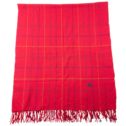 Vintage 2000s Issey Miyake Checkered Wool Tassel Scarf | O/S, Red