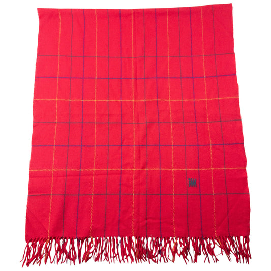 Vintage 2000s Issey Miyake Checkered Wool Tassel Scarf | O/S, Red