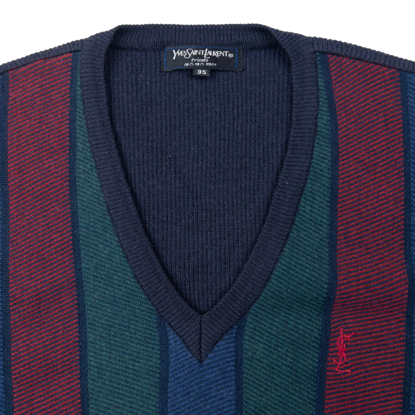 Vintage 90s YSL Yves Saint Laurent Striped Jumper Size S | Small, Navy