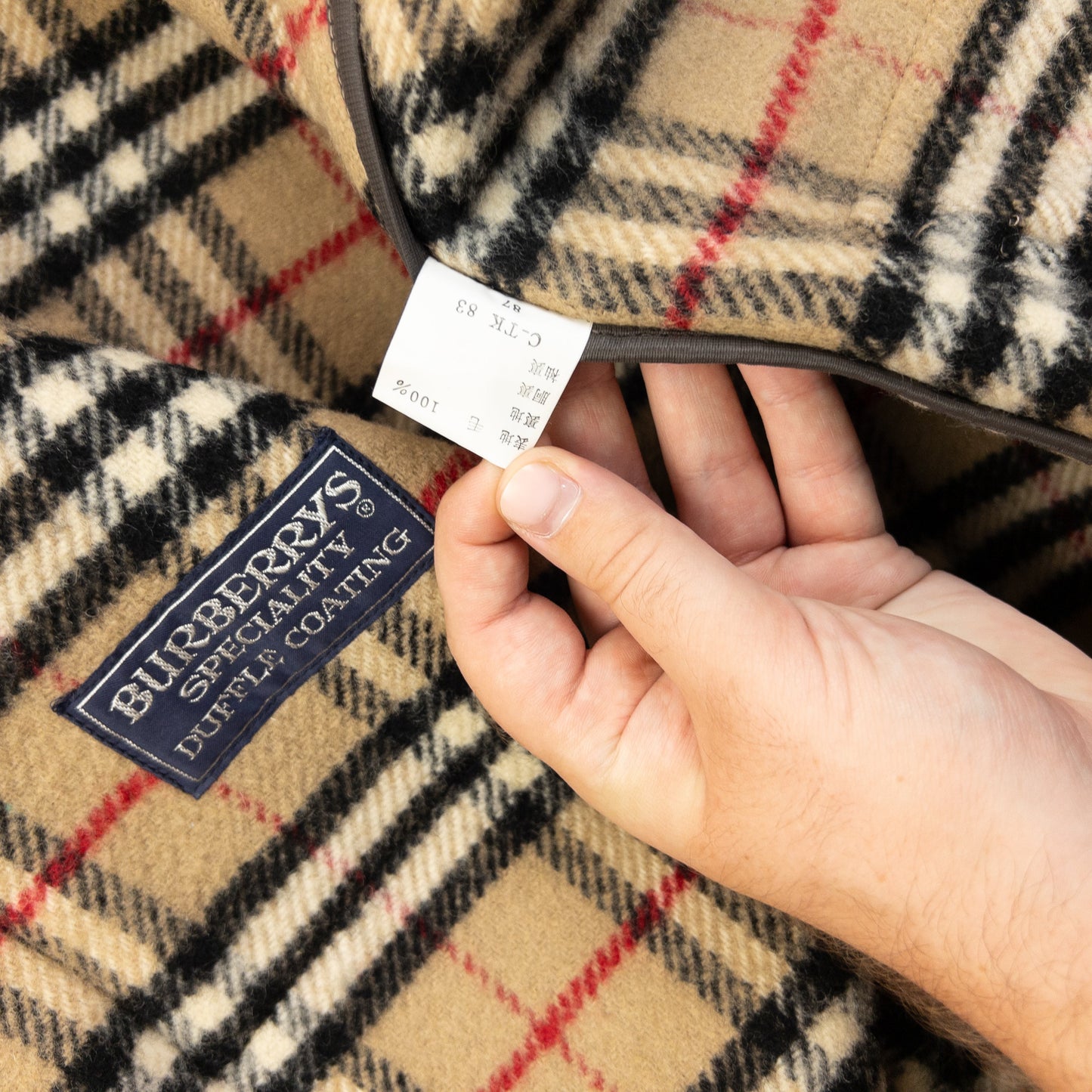 Vintage 90s Burberry Nova Check Lined Wool Duffle Jacket Size XL | O/S, Beige