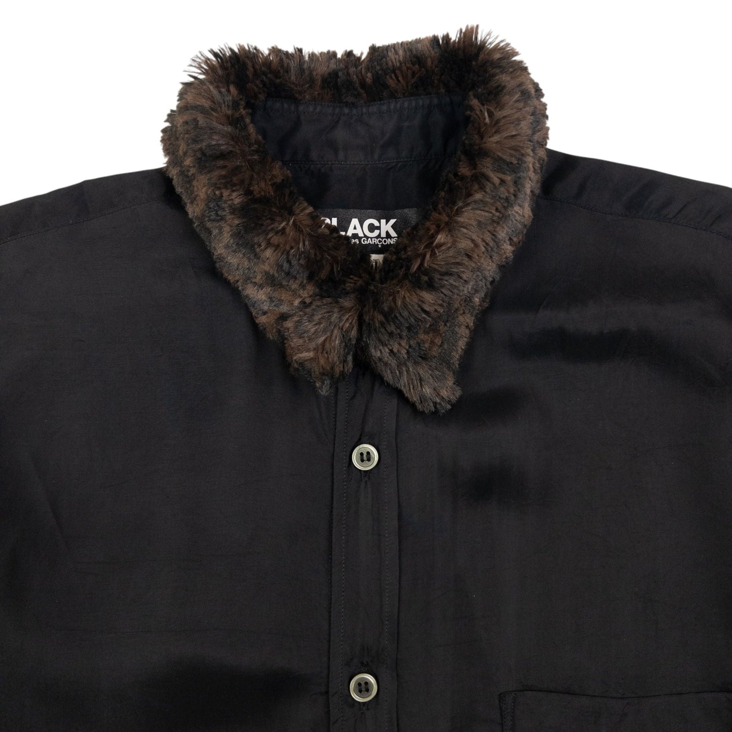 Vintage Comme Des Garçons BLACK Fur Collar Button Up Shirt Size S
