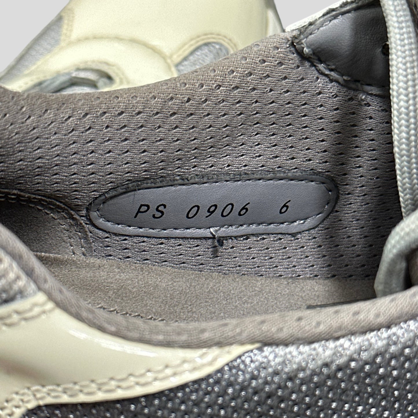 Prada Americas Cup Patent Cream & Grey Mesh Trainer - UK7.5