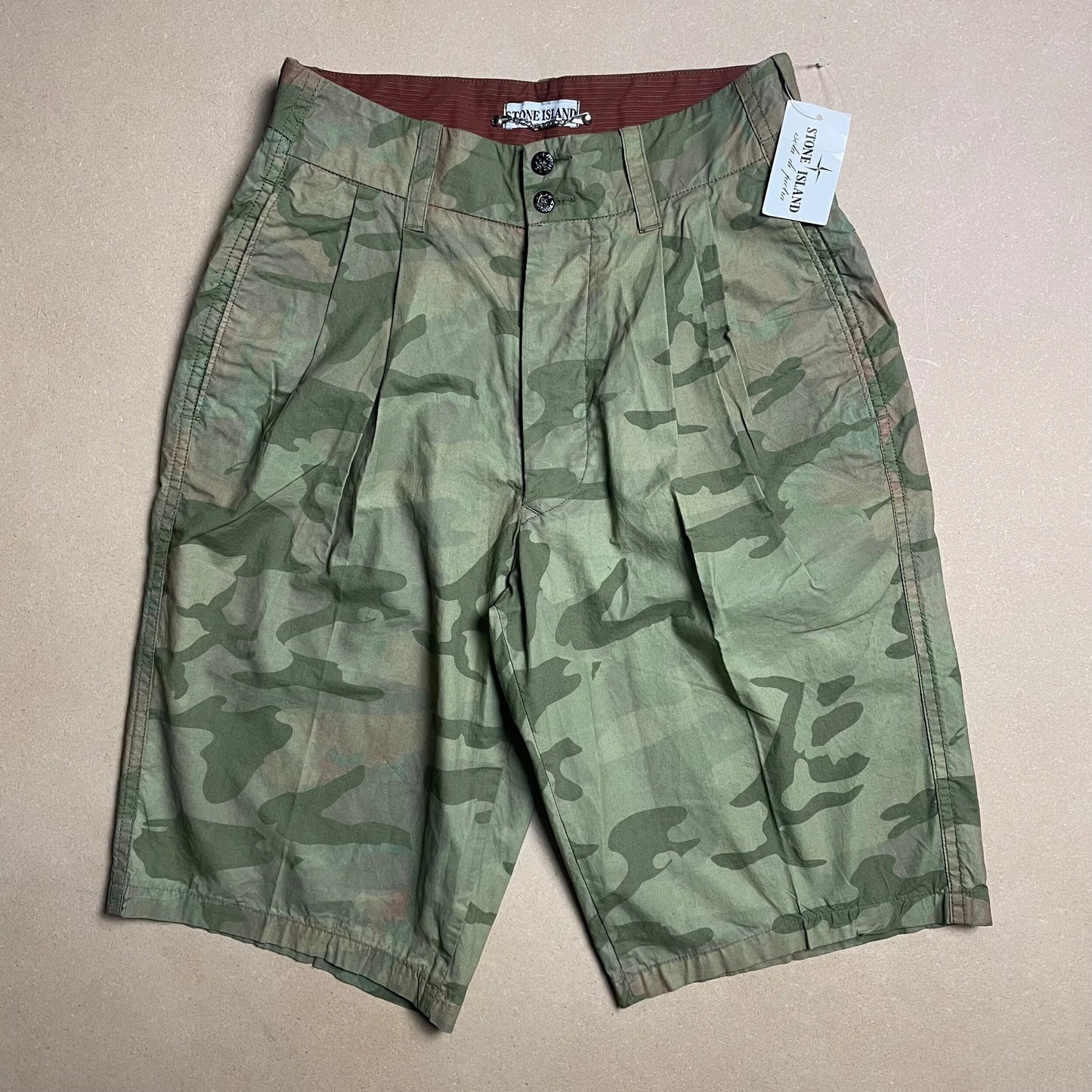 S/S 1990 Teal Green Ice Camouflage Pleated Shorts
