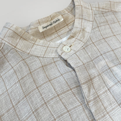 Issey Miyake IM Porduct Banded Collar Checked Linnen Shirt XL