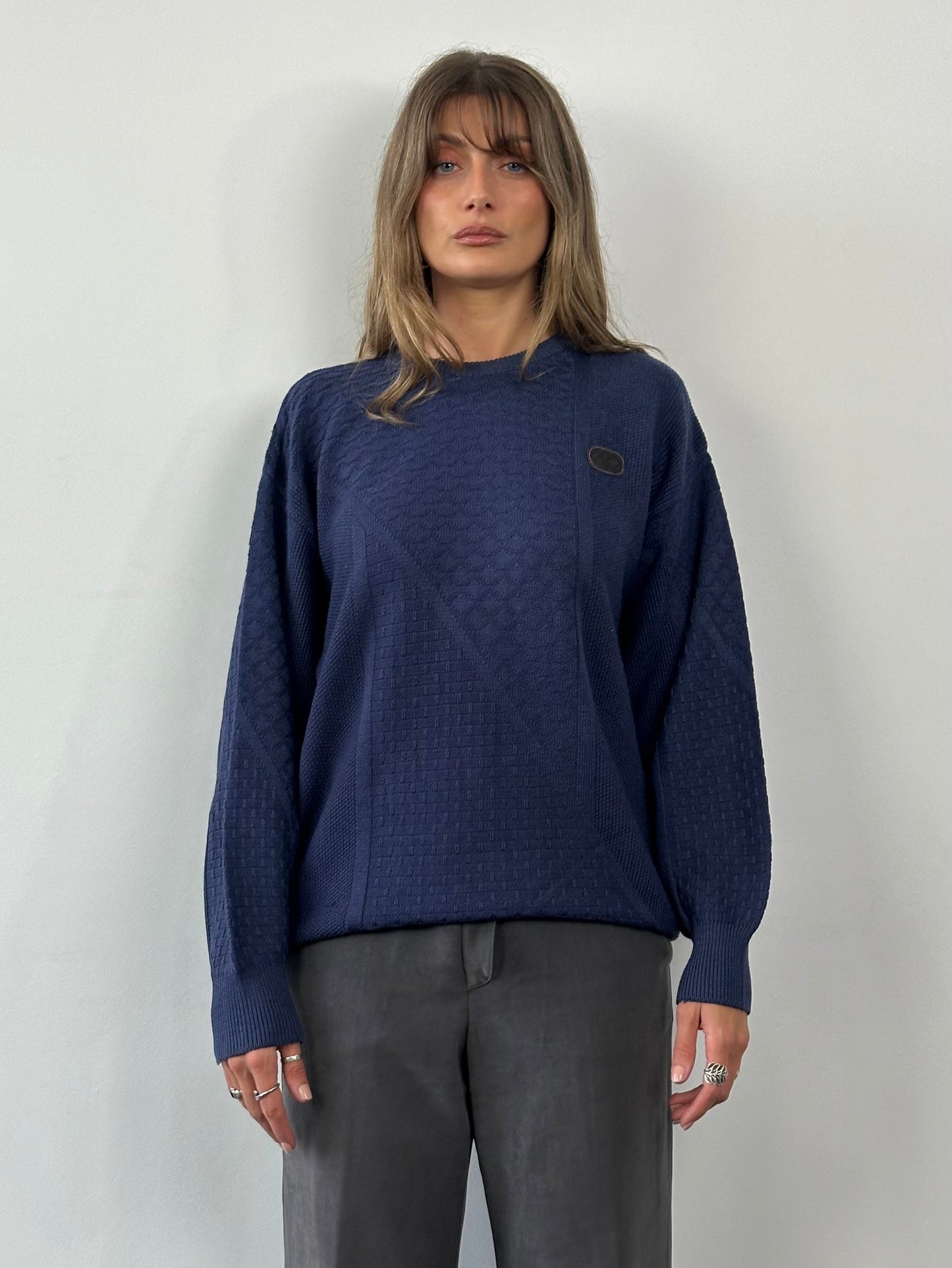 Valentino 1990s Cotton Cable Knit Logo Jumper - M/L