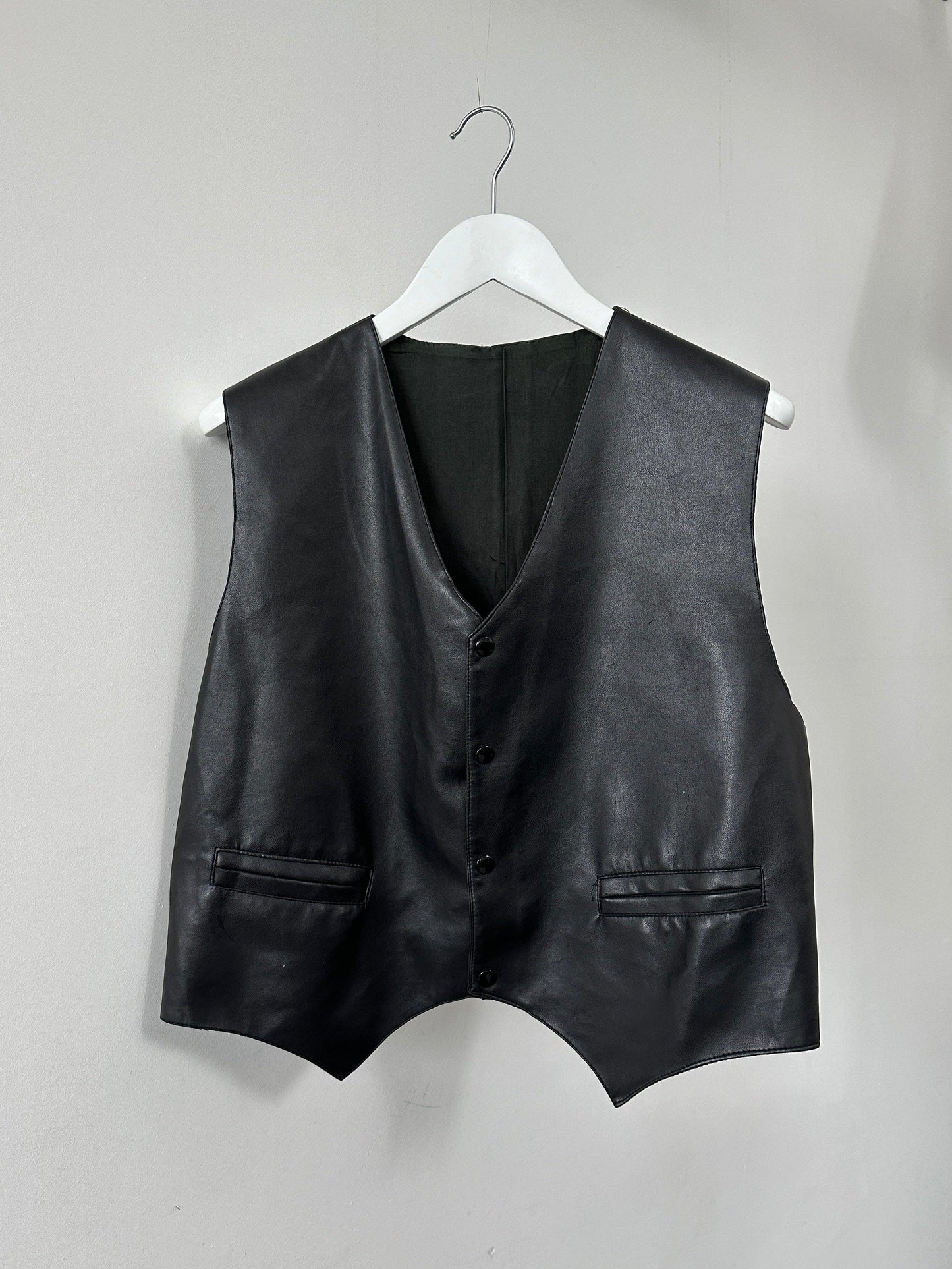 Italian Vintage Smooth Faux Leather Waistcoat - L/XL - Known Source