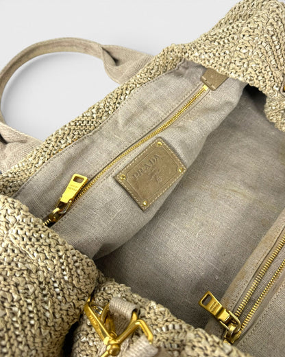 2000s Prada Raffia Woven 2Way Handbag | O/S, Multicoloured