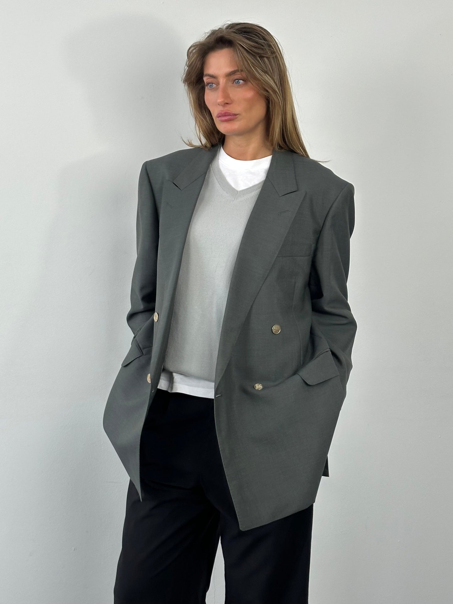 Burberry 1990s Wool Mohair Double Breasted Blazer - XL