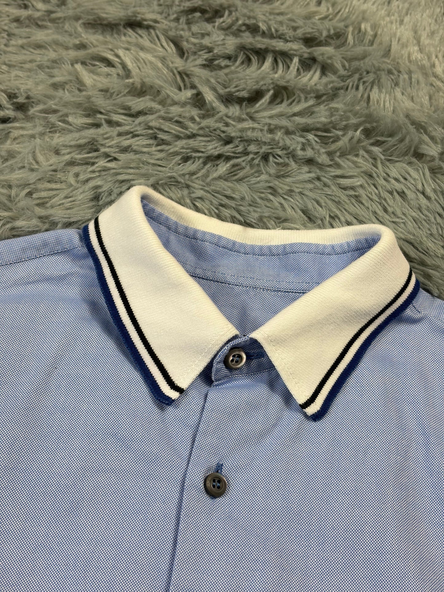 Prada 2015 Lavender Blue Textured Contrast Collar Shirt - M/L | O/S, Multicoloured