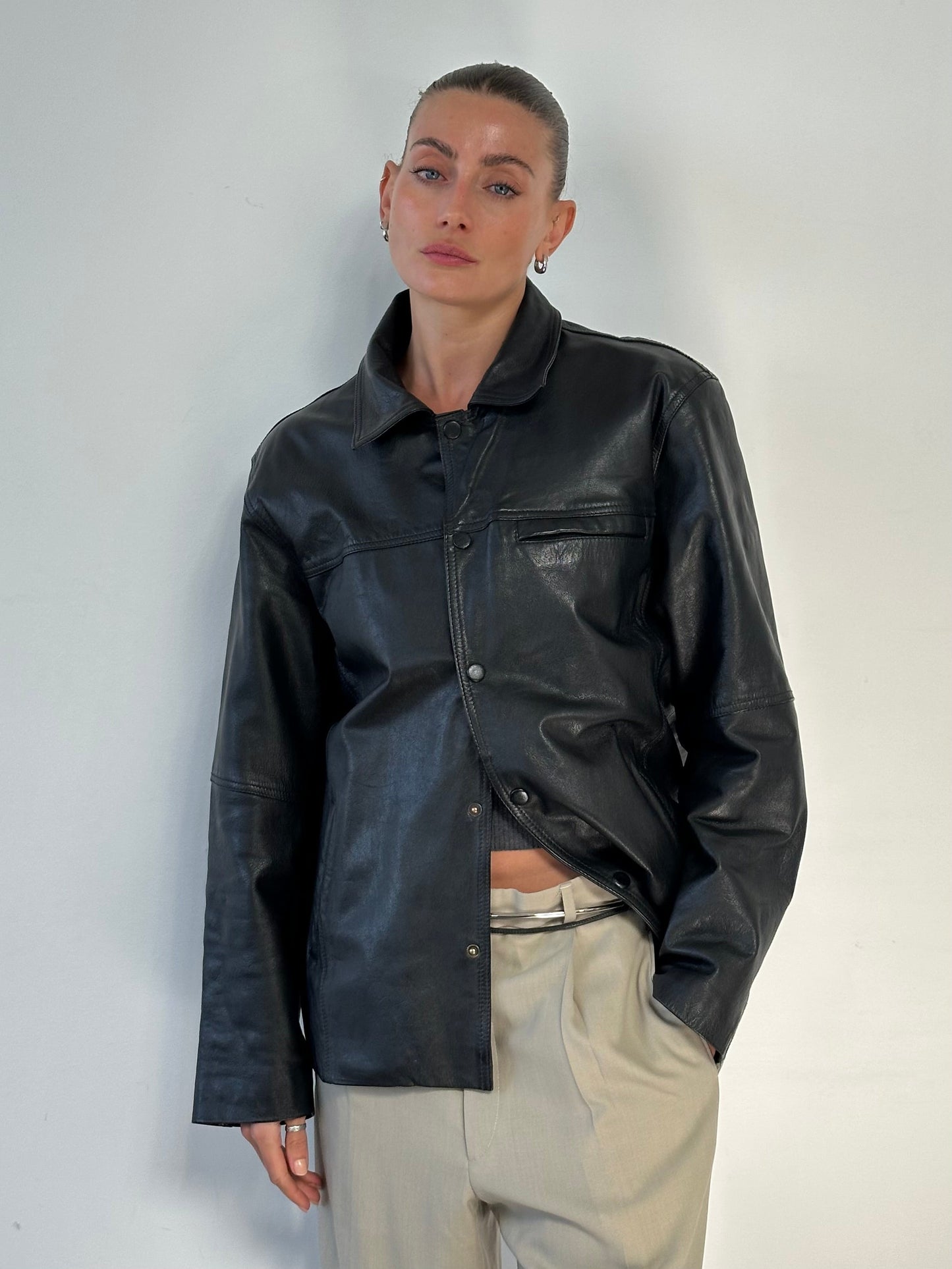 Vintage Minimal Leather Jacket - M/L