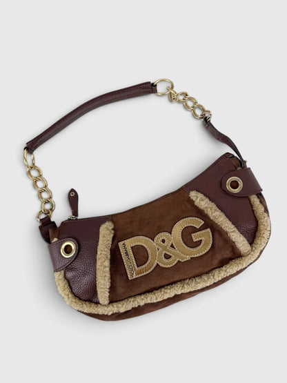 2000s Rare D&G Shearling Suede Shoulder Bag | O/S, Brown