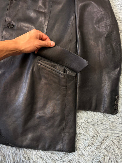 Prada Milano 00’s Black Leather Lined Asymmetric Blazer Coat - IT52 | O/S, Black