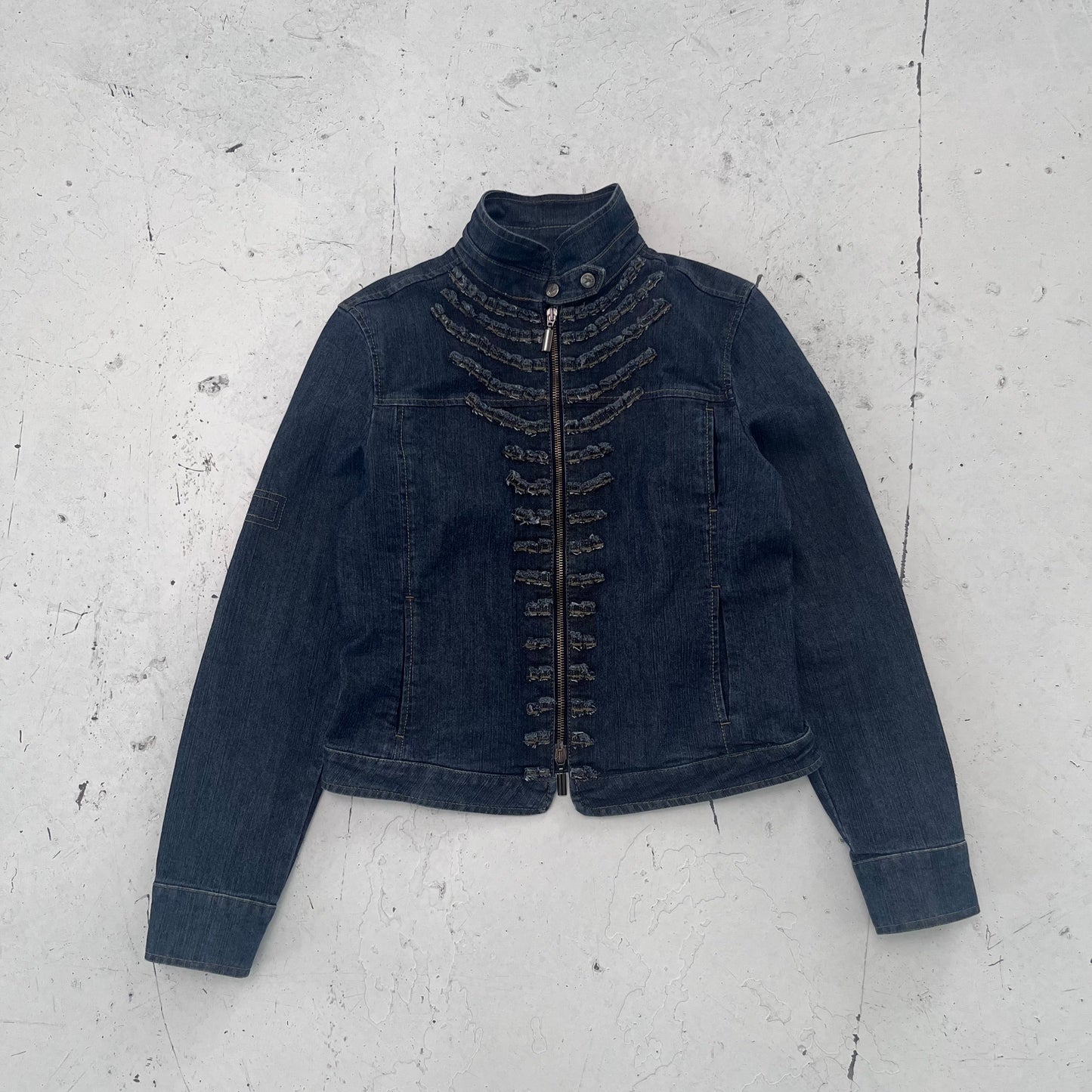 2000s armani jeans frayed blue denim jacket | Blue, Blue