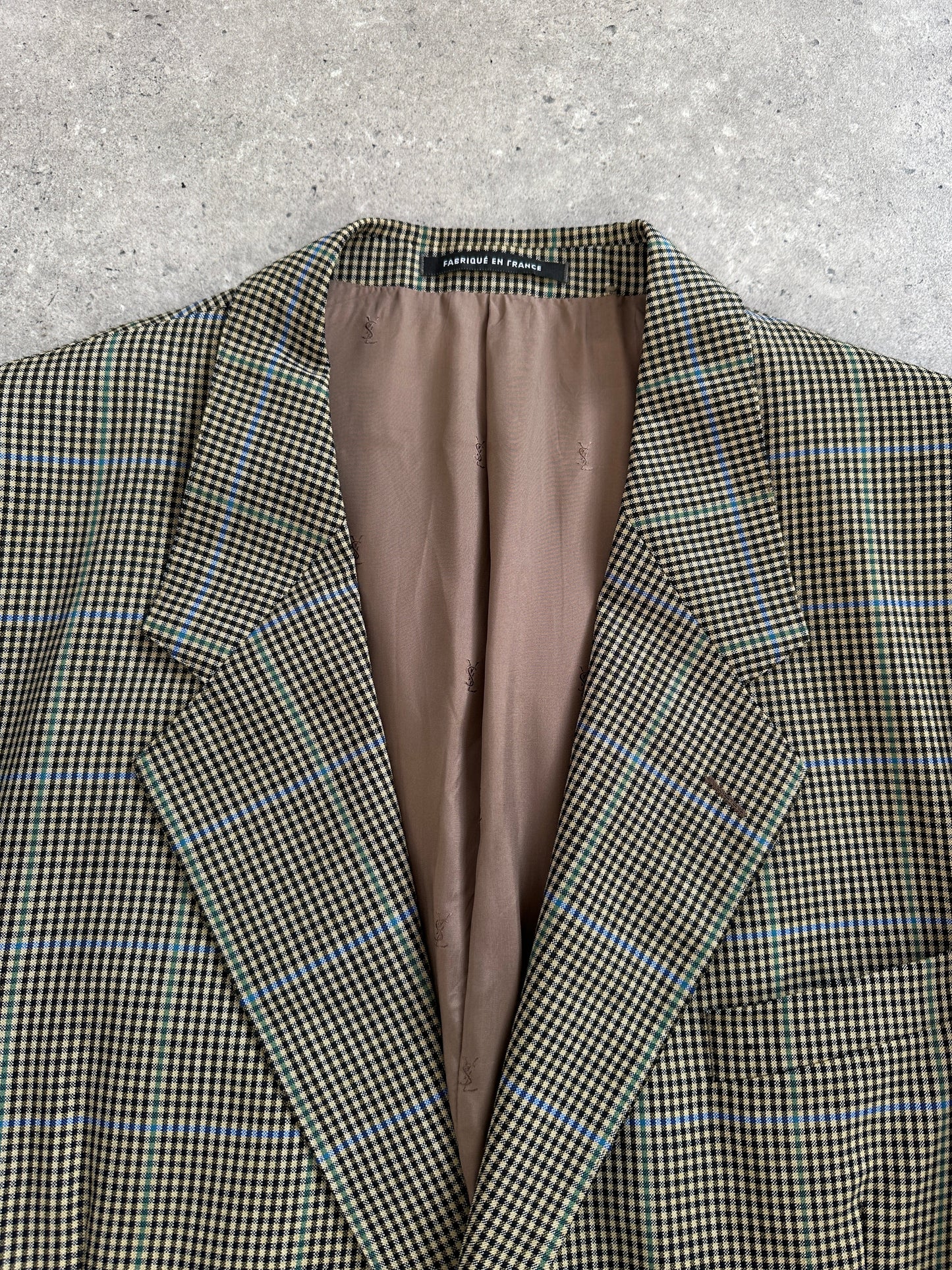 Yves Saint Laurent Pour Homme 1990s Wool Single Breasted Check Blazer - 44R/XL