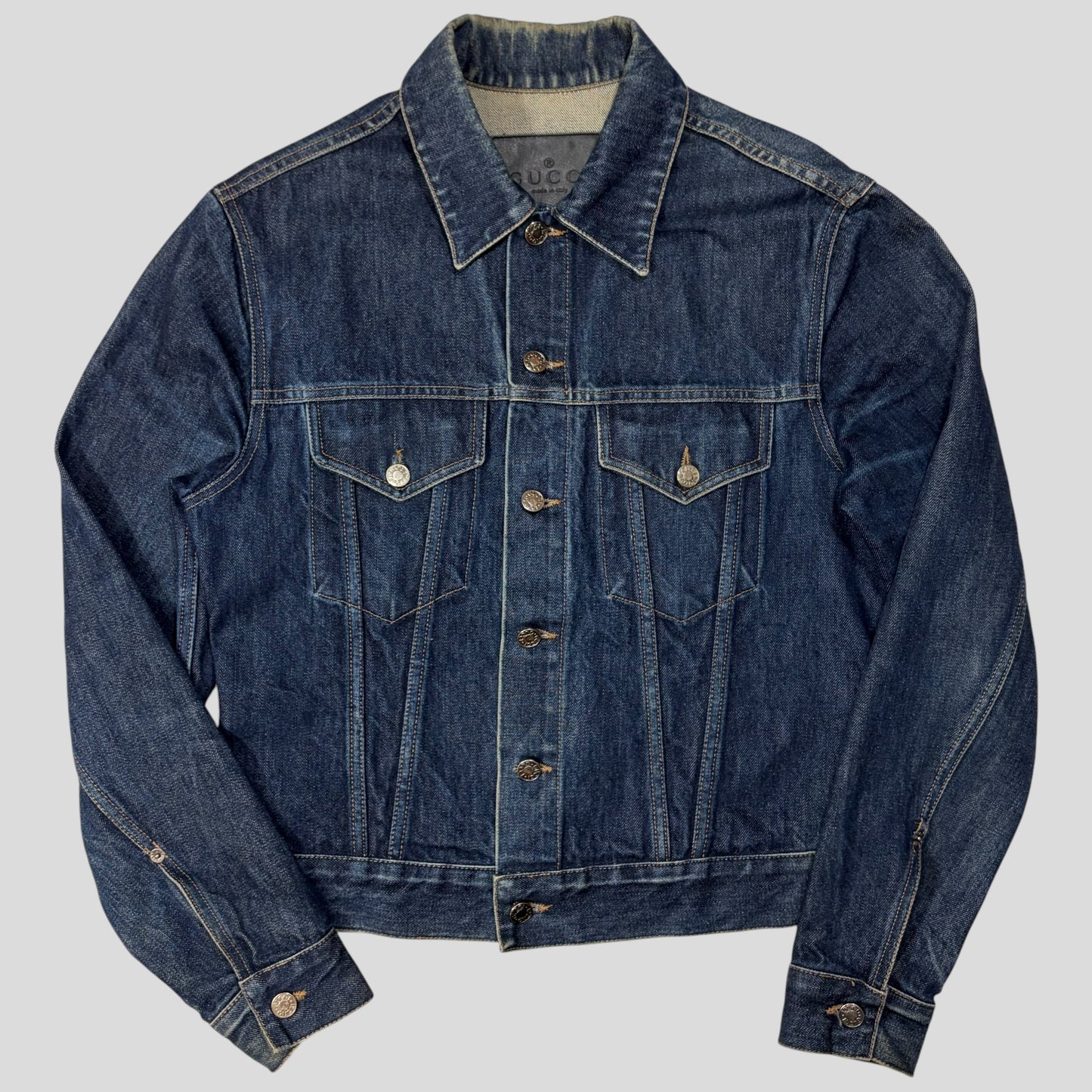 Gucci by Tom Ford 00’s Web Stripe Boxy Denim Mens Jacket - IT46 | Default Title, Blue