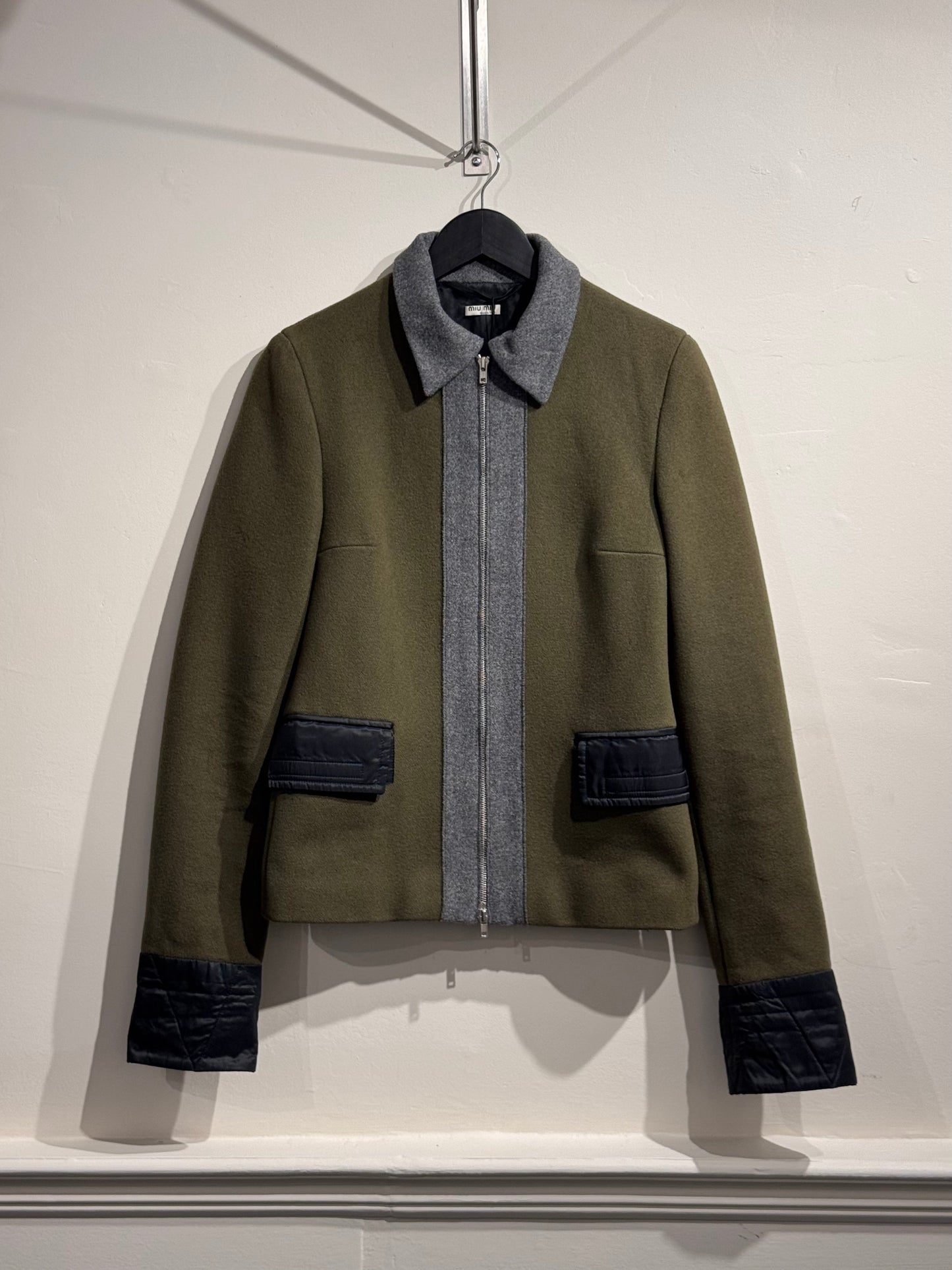 Miu Miu Khaki Grey 90s/00s Wool Jacket | Large, Multicoloured