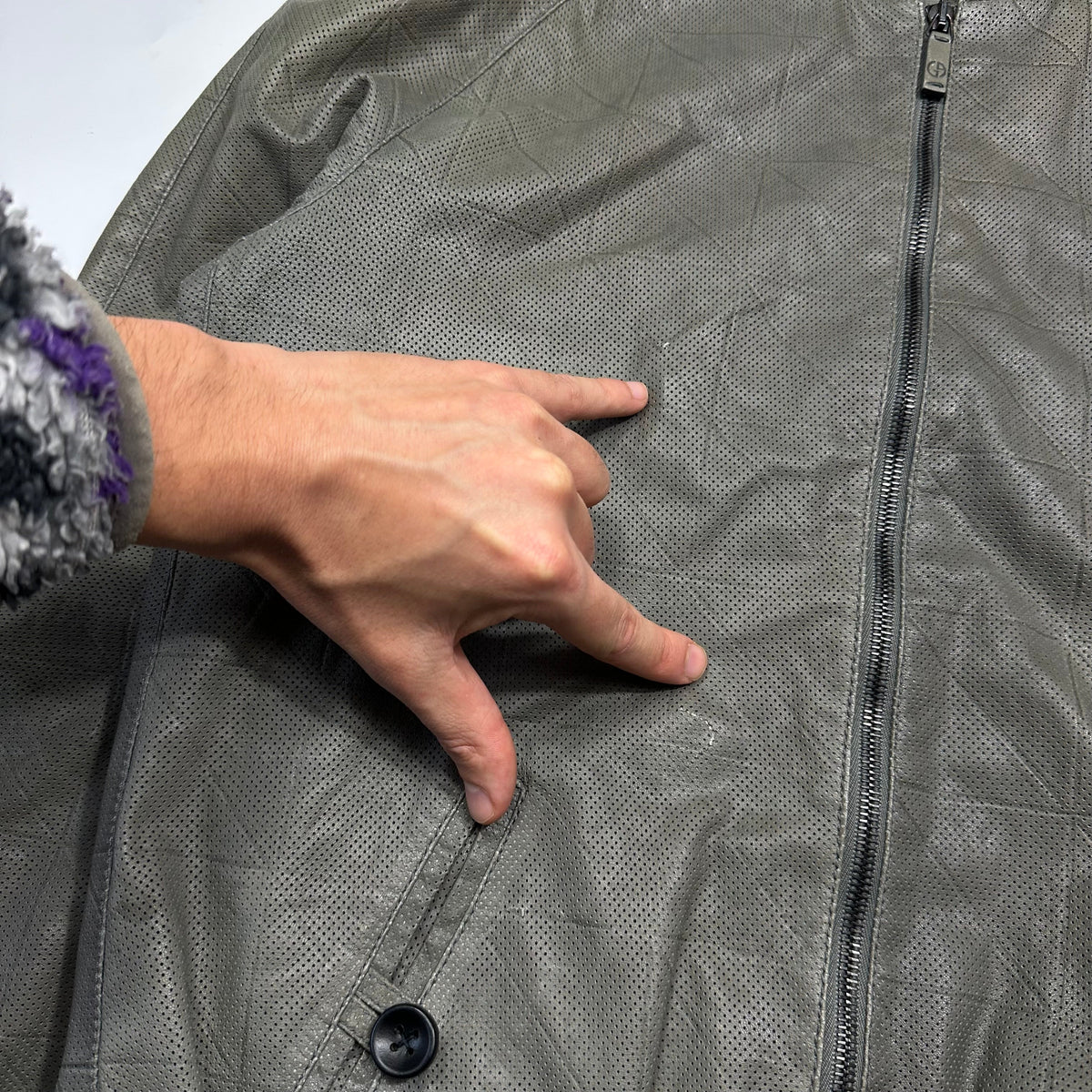 Giorgio Armani 2010 Perforated Leather Grid Bomber Jacket - IT48 (M) | Grey