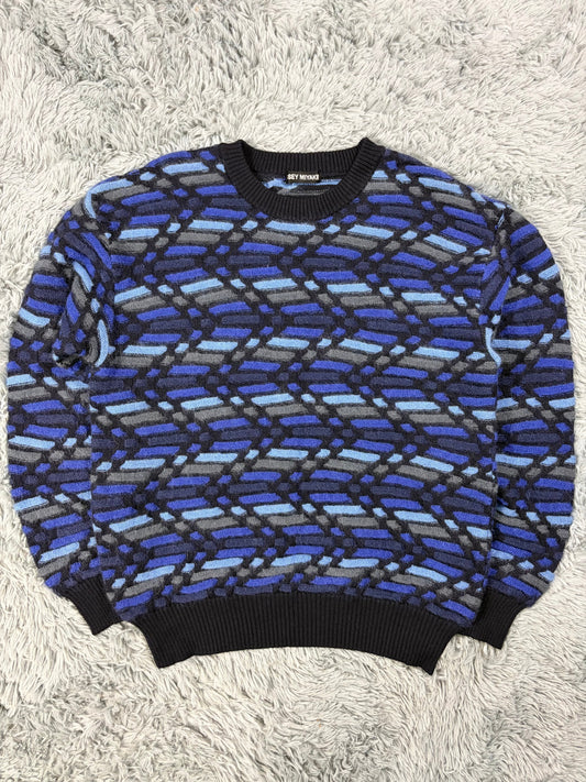 Issey Miyake 1992 3D Zigzag Heavyweight Knit Jumper - M/L | O/S, Blue