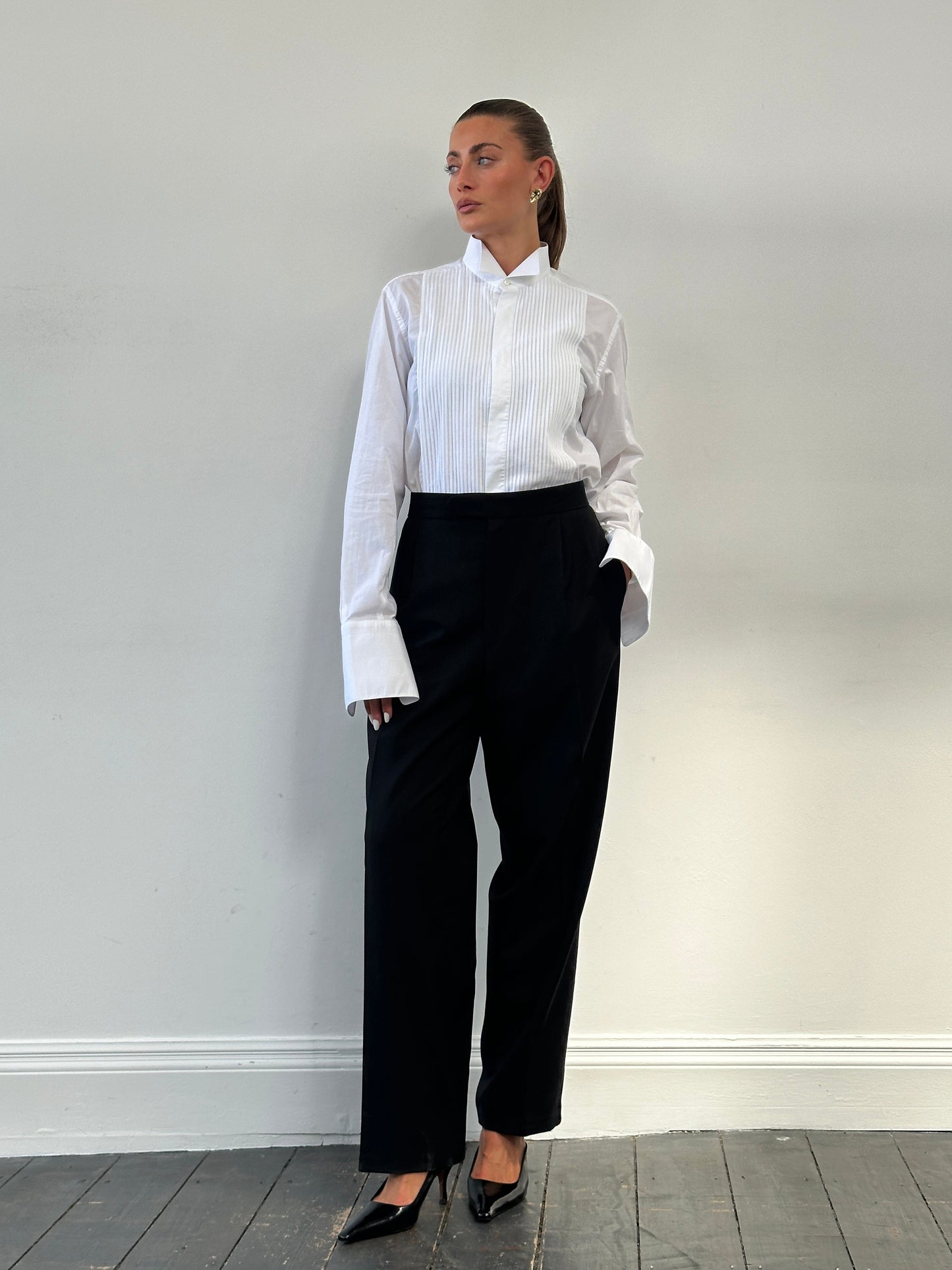 Vintage Wing Collar Tuxedo Dress Shirt - L