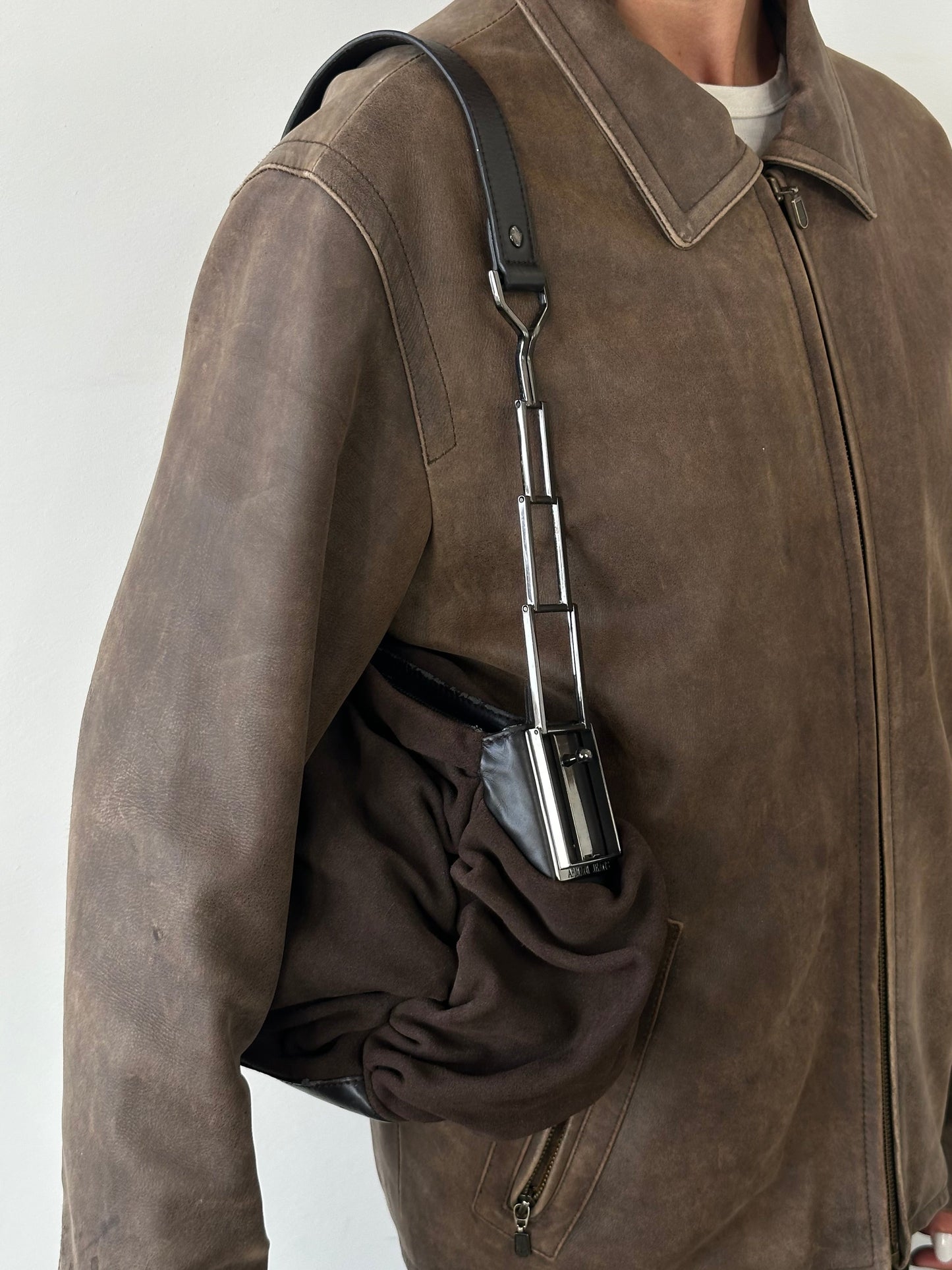 Armani Jeans Suede Ruched Shoulder Bag