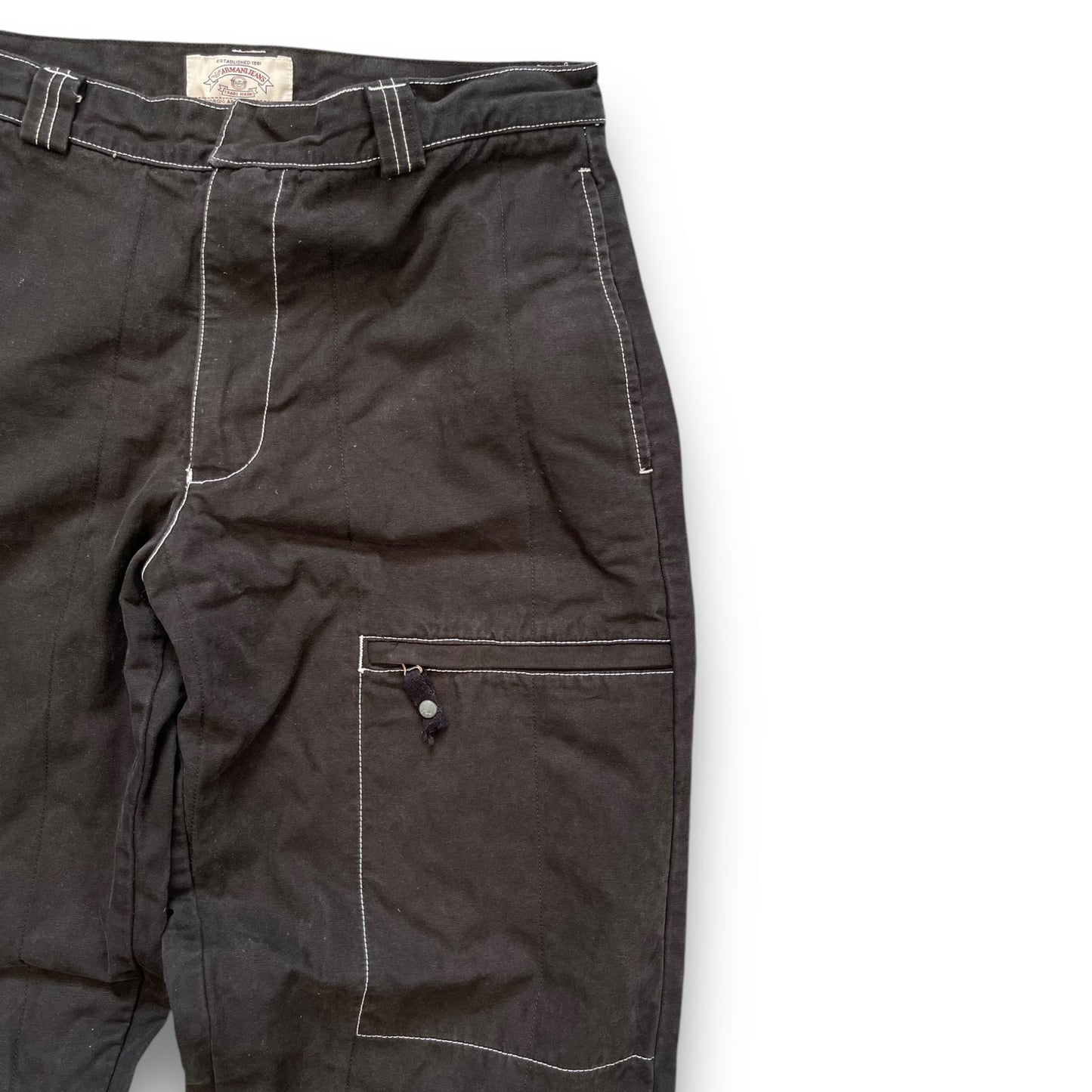 90's Armani Contrast Stitch Heavy Trousers (34) | Default Title, Black
