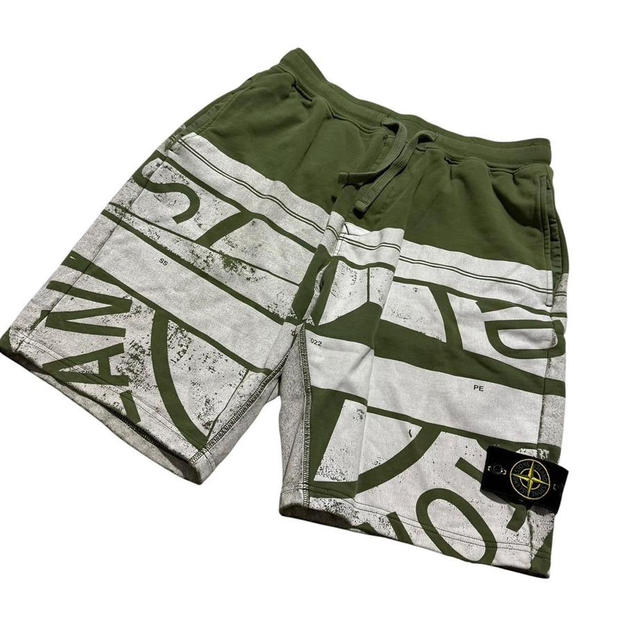 Stone Island Printed Cotton Shorts | Large, Olive Green