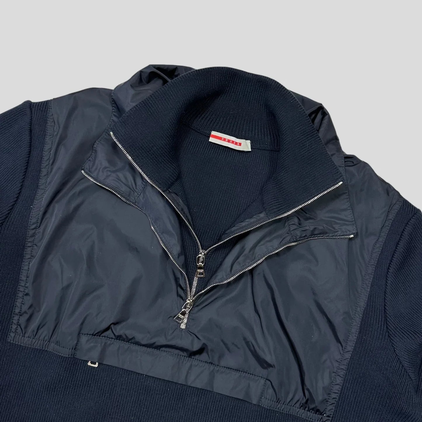Prada Sport 00’s Nylon Panelled Twin Collar Knit - L