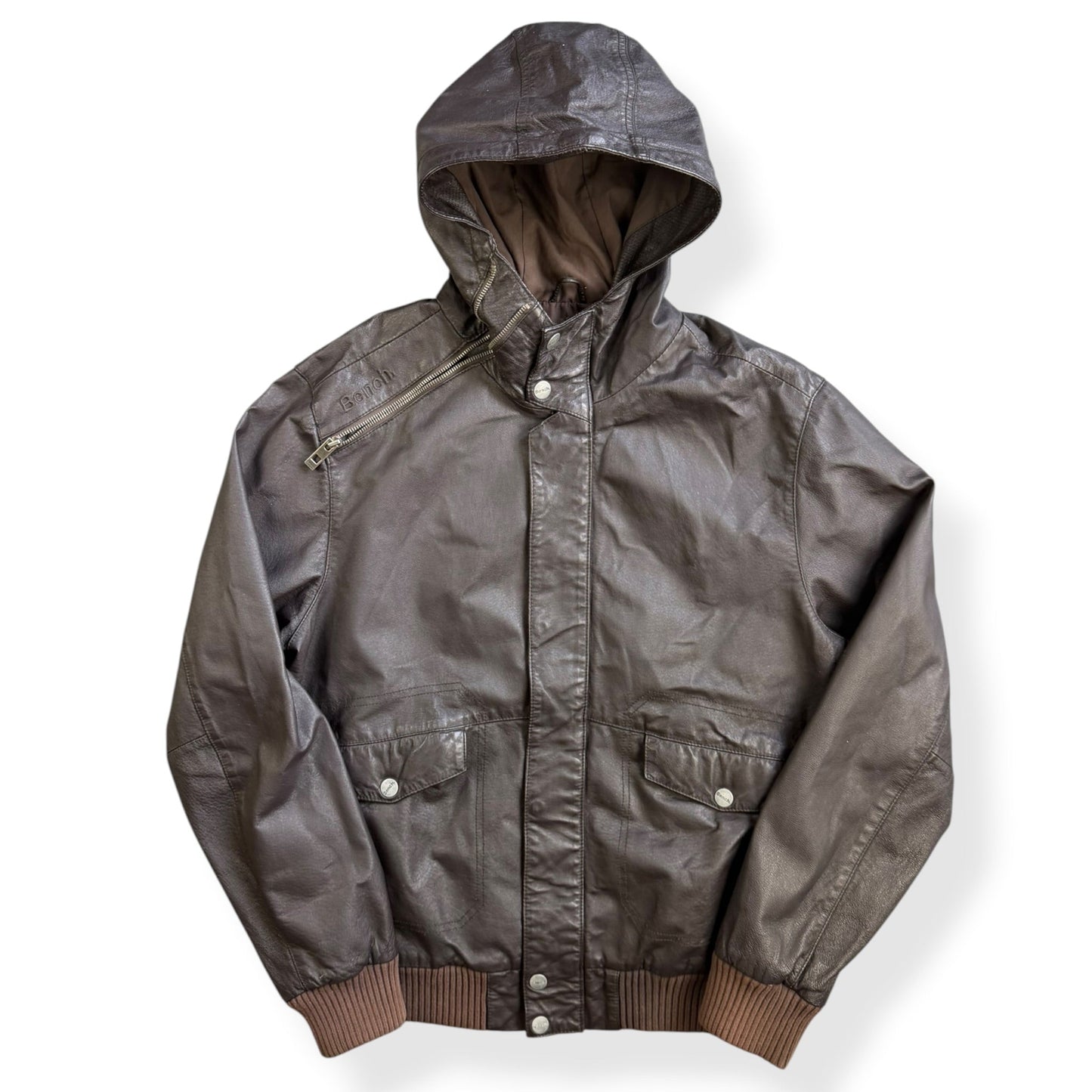 2000's Bench Asymmetric Zip Leather Jacket (L) | Large, Brown