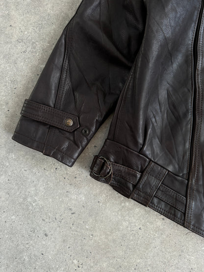 French Vintage 1980s High Neck Leather Bomber Jacket - L